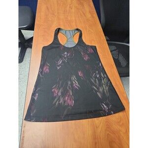 Lululemon Black Athletic Tank Top w/ Floral Print Size L
